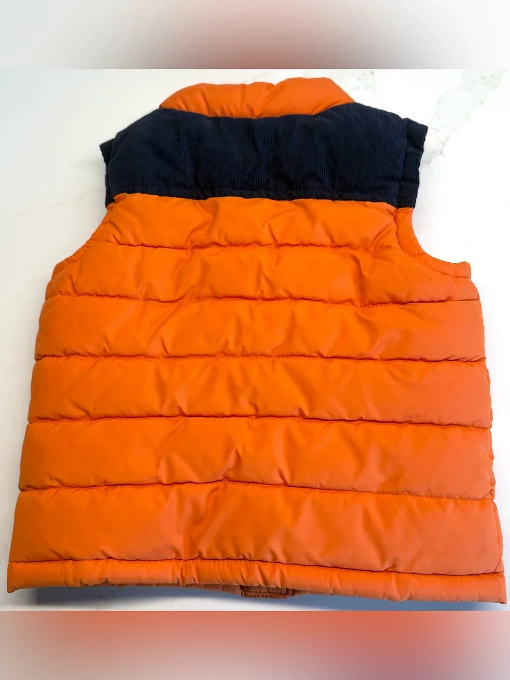Gymboree Orange Puffer Vest with Navy Corduroy Trim | 12-24 Months | EUC
